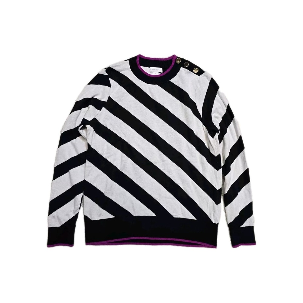 Charter Club Women's Striped Sweater Knit M White Black